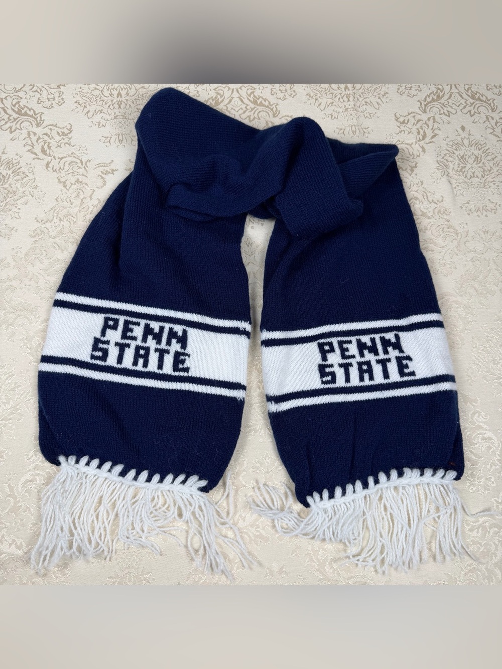 Penn State Knit Scarf in Navy & White